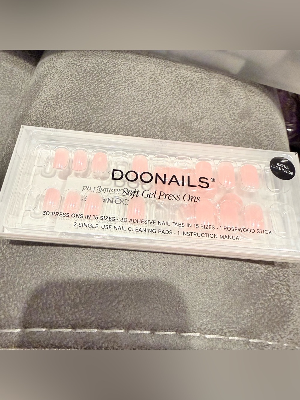 DooNails 20 count Soft Gel Press Ons in Light Pink - Jet Set Extra Short Square